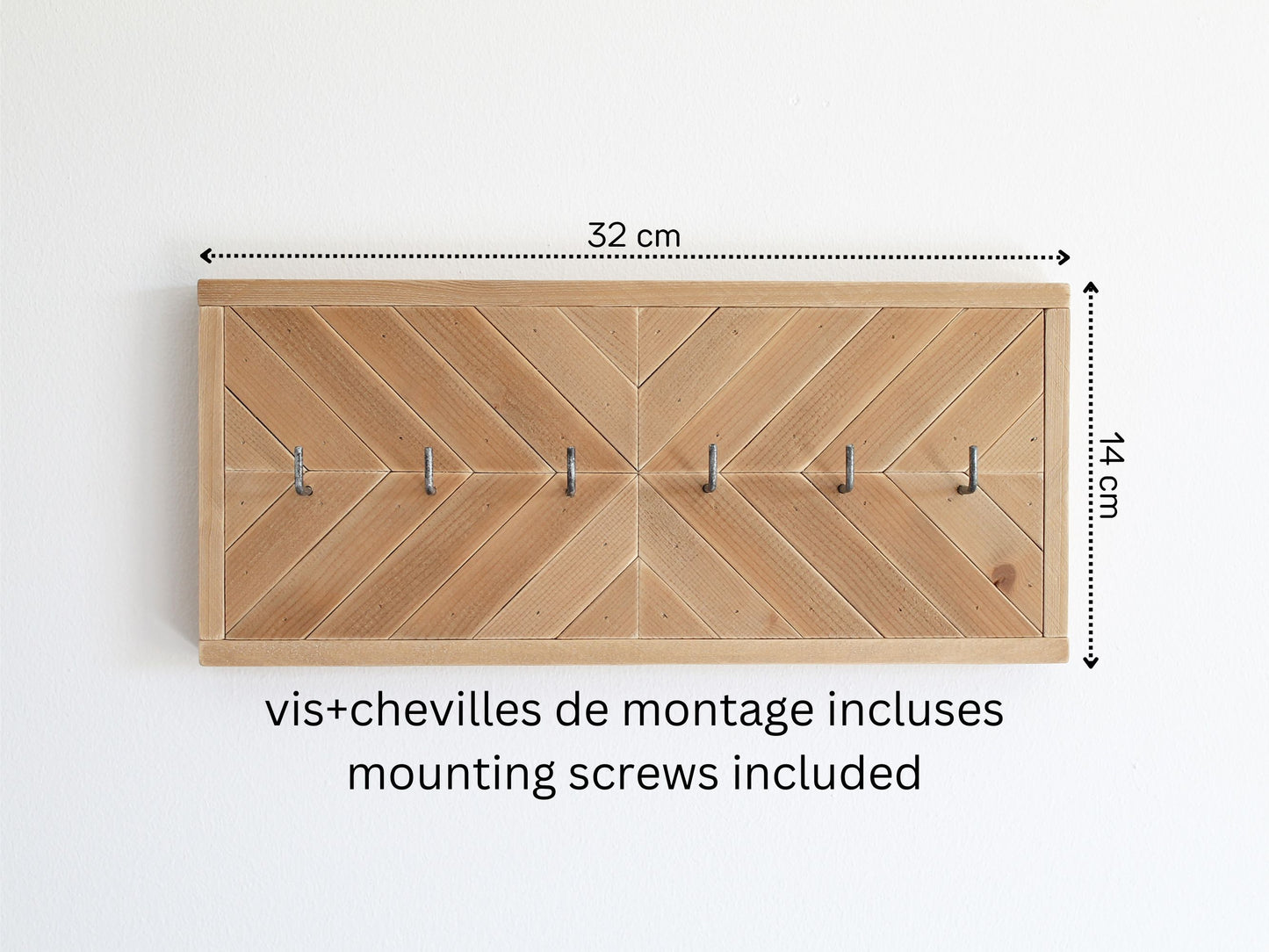 Porte clés rustique moderne en bois brut | 6 crochets
