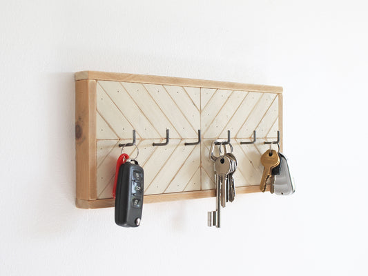 Porte clés rustique moderne en bois blanc ivoire | 6 crochets