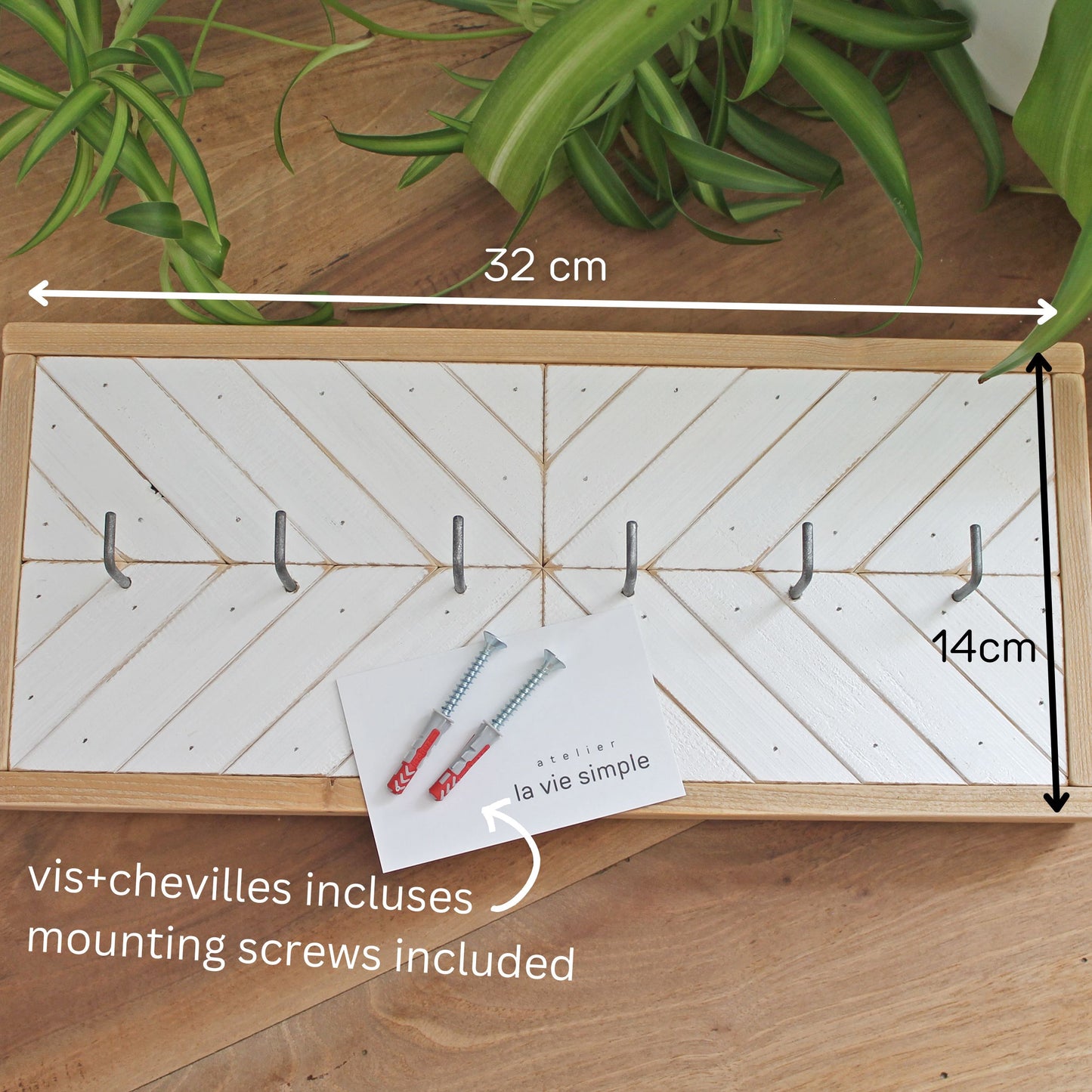 Porte clés rustique moderne en bois blanc | 6 crochets