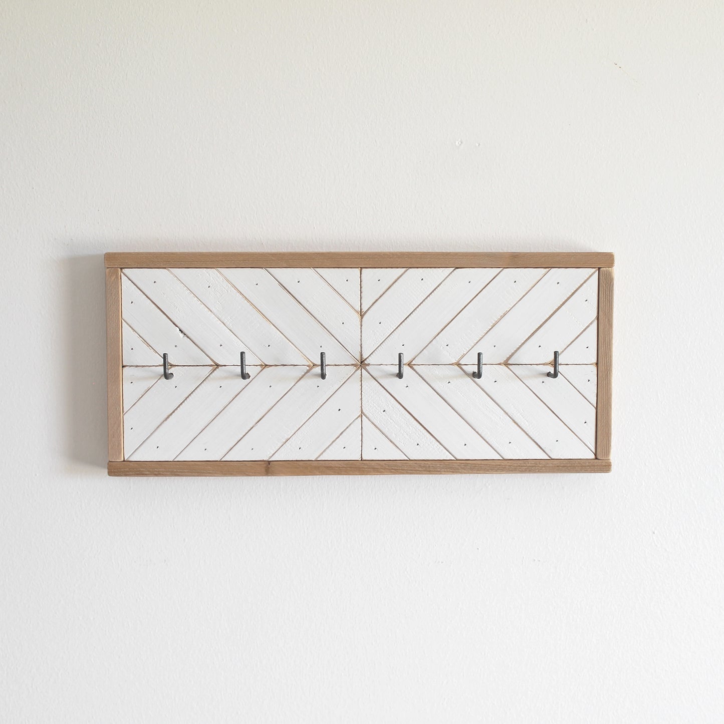 Porte clés rustique moderne en bois blanc | 6 crochets