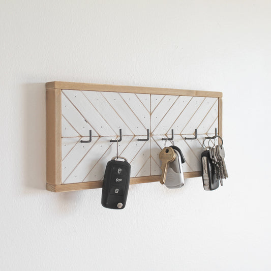 Porte clés rustique moderne en bois blanc | 6 crochets